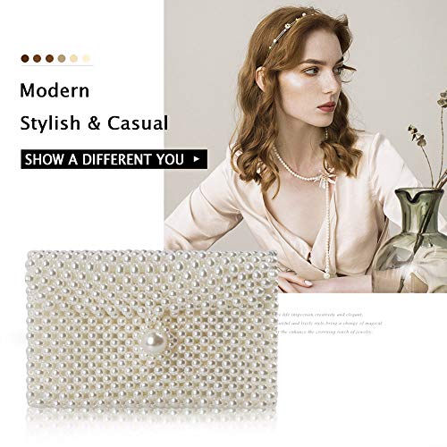 Hogoo Luxury White Pearl Purses Shoulder Bag for Women Pearl Bag Crossbody Beaded Clutch Evening Bag (White Set1)