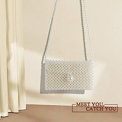 Hogoo Luxury White Pearl Purses Shoulder Bag for Women Pearl Bag Crossbody Beaded Clutch Evening Bag (White Set1)