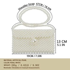 Hogoo Luxury White Pearl Purses Shoulder Bag for Women Pearl Bag Crossbody Beaded Clutch Evening Bag (White Set1)