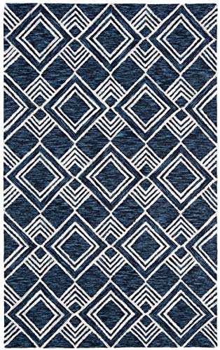 SAFAVIEH Micro-Loop Collection 5' x 8' Navy/Ivory MLP154N Handmade Moroccan Tribal Premium Wool Area Rug