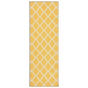 Machine Washable Moroccan Trellis Design Non-Slip Rubberback 2x5 Traditional Indoor Runner Rug for Hallway, Kitchen, Bedroom, Entryway, 20" x 59", Yellow