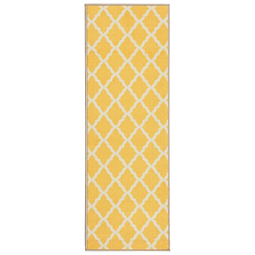 Machine Washable Moroccan Trellis Design Non-Slip Rubberback 2x5 Traditional Indoor Runner Rug for Hallway, Kitchen, Bedroom, Entryway, 20" x 59", Yellow