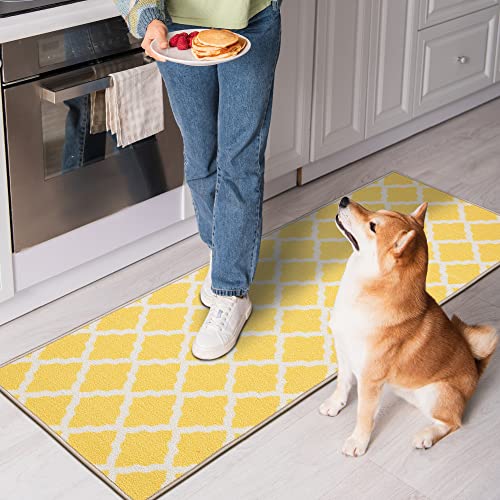 Machine Washable Moroccan Trellis Design Non-Slip Rubberback 2x5 Traditional Indoor Runner Rug for Hallway, Kitchen, Bedroom, Entryway, 20" x 59", Yellow