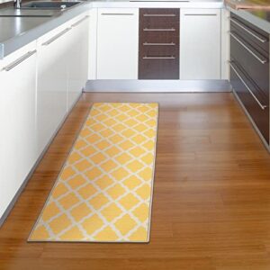 Machine Washable Moroccan Trellis Design Non-Slip Rubberback 2x5 Traditional Indoor Runner Rug for Hallway, Kitchen, Bedroom, Entryway, 20" x 59", Yellow