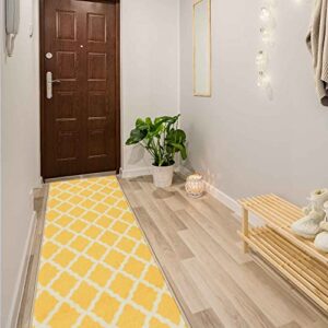 Machine Washable Moroccan Trellis Design Non-Slip Rubberback 2x5 Traditional Indoor Runner Rug for Hallway, Kitchen, Bedroom, Entryway, 20" x 59", Yellow