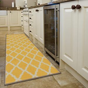 Machine Washable Moroccan Trellis Design Non-Slip Rubberback 2x5 Traditional Indoor Runner Rug for Hallway, Kitchen, Bedroom, Entryway, 20" x 59", Yellow