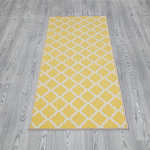 Machine Washable Moroccan Trellis Design Non-Slip Rubberback 2x5 Traditional Indoor Runner Rug for Hallway, Kitchen, Bedroom, Entryway, 20" x 59", Yellow