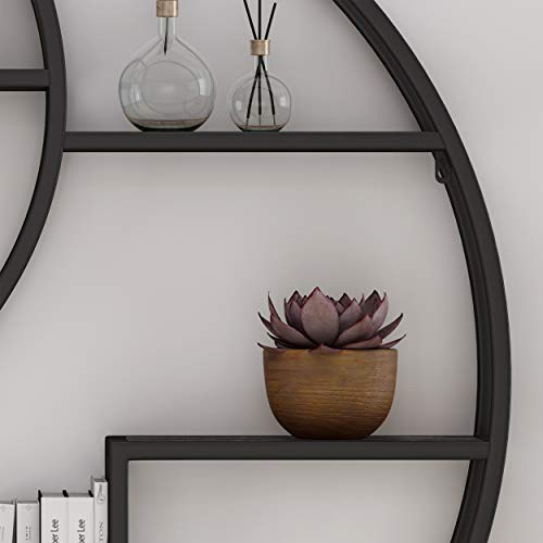 Great Deal Furniture Bobby Industrial Circular Firwood Hanging Wall Shelf, Gray and Pewter