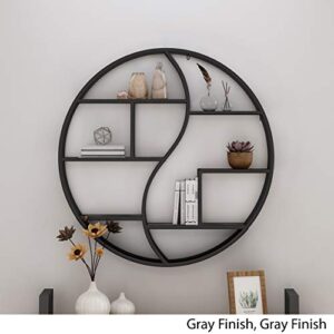 Great Deal Furniture Bobby Industrial Circular Firwood Hanging Wall Shelf, Gray and Pewter