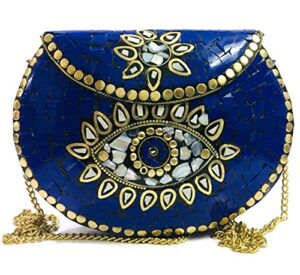 blue stone mosaic metal bag antique ethnic clutch indian antique purse party clutch women bag…