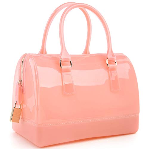 Ladies Summer Jelly Pillow-shaped Top Handle Handbag Candy Color Transparent Crystal Purse (Pink)