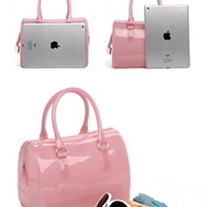 Ladies Summer Jelly Pillow-shaped Top Handle Handbag Candy Color Transparent Crystal Purse (Pink)