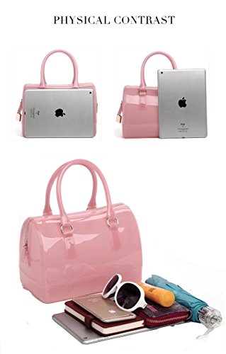 Ladies Summer Jelly Pillow-shaped Top Handle Handbag Candy Color Transparent Crystal Purse (Pink)