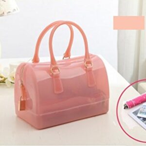 Ladies Summer Jelly Pillow-shaped Top Handle Handbag Candy Color Transparent Crystal Purse (Pink)