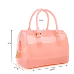 Ladies Summer Jelly Pillow-shaped Top Handle Handbag Candy Color Transparent Crystal Purse (Pink)