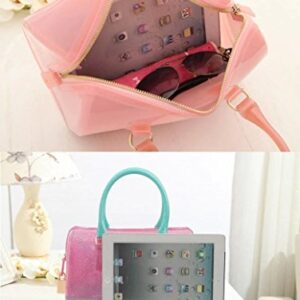 Ladies Summer Jelly Pillow-shaped Top Handle Handbag Candy Color Transparent Crystal Purse (Pink)