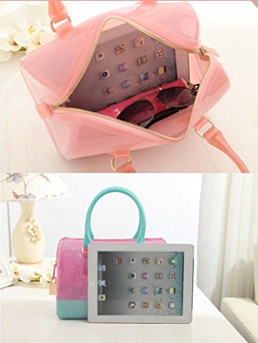 Ladies Summer Jelly Pillow-shaped Top Handle Handbag Candy Color Transparent Crystal Purse (Pink)