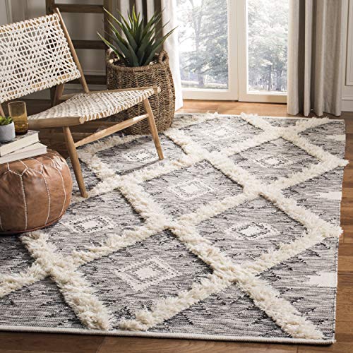 SAFAVIEH Kenya Collection 9' x 12' Black/Ivory KNY455Z Handmade Moroccan Boho Tribal Wool Area Rug