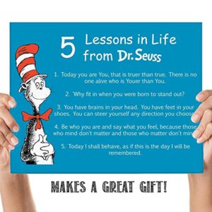 Dr. Seuss Quotes Wall Art Sign-"5 Lessons in Life"- 8 x 10" Art Wall Print- Ready to Frame. Funny Home, Office & Class Décor. Designed for Kids, Applies To All. Makes an Amusing Conversation Starter.