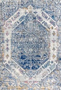 jonathan y mdp203a-5 modern persian boho vintage bohemian indoor area-rug country easy-cleaning bedroom kitchen living room non shedding, 5 ft x 8 ft, cream,blue