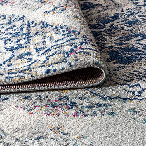 JONATHAN Y MDP203A-5 Modern Persian Boho Vintage Bohemian Indoor Area-Rug Country Easy-Cleaning Bedroom Kitchen Living Room Non Shedding, 5 ft x 8 ft, Cream,Blue