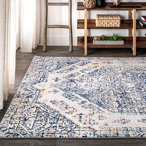 JONATHAN Y MDP203A-5 Modern Persian Boho Vintage Bohemian Indoor Area-Rug Country Easy-Cleaning Bedroom Kitchen Living Room Non Shedding, 5 ft x 8 ft, Cream,Blue