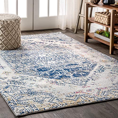 JONATHAN Y MDP203A-5 Modern Persian Boho Vintage Bohemian Indoor Area-Rug Country Easy-Cleaning Bedroom Kitchen Living Room Non Shedding, 5 ft x 8 ft, Cream,Blue