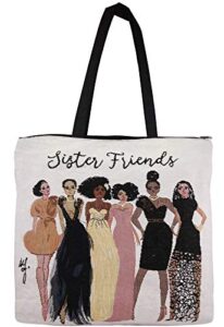 african american expressions – sister friends woven tote bag (cotton blend, 17″ x 17″) wtb-13