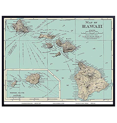 Hawaiian Wall Decor - Hawaiian Wall Art - Hawaii Wall Art Print - 8x10 Hawaii Poster - Hawaii Wall Decor - Tropical Wall Decor - Hawaiian Islands Vintage Map