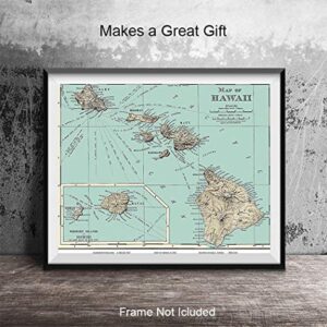 Hawaiian Wall Decor - Hawaiian Wall Art - Hawaii Wall Art Print - 8x10 Hawaii Poster - Hawaii Wall Decor - Tropical Wall Decor - Hawaiian Islands Vintage Map