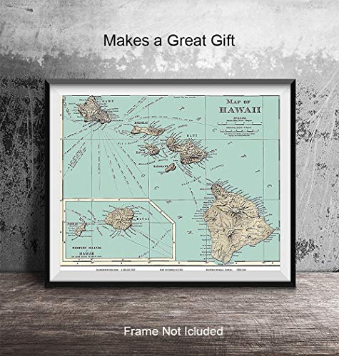 Hawaiian Wall Decor - Hawaiian Wall Art - Hawaii Wall Art Print - 8x10 Hawaii Poster - Hawaii Wall Decor - Tropical Wall Decor - Hawaiian Islands Vintage Map