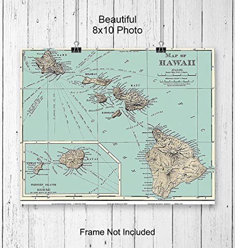 Hawaiian Wall Decor - Hawaiian Wall Art - Hawaii Wall Art Print - 8x10 Hawaii Poster - Hawaii Wall Decor - Tropical Wall Decor - Hawaiian Islands Vintage Map