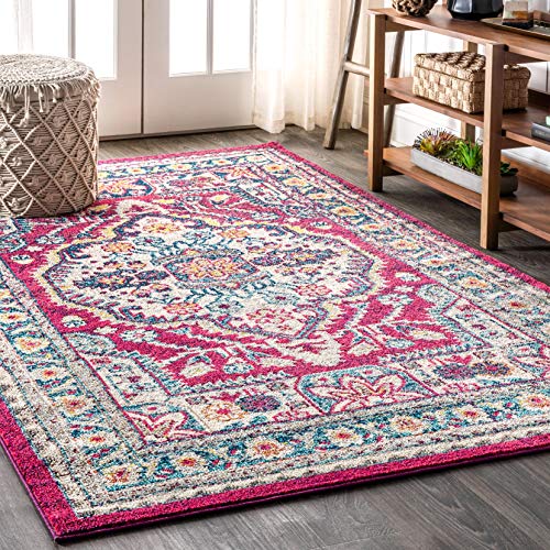 JONATHAN Y Bohemian Flair Boho Medallion Area-Rug, Vintage Bedroom, Kitchen, Living Room, 5 X 8, Pink/Cream, BMF102B-5