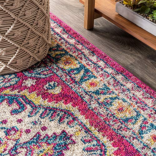 JONATHAN Y Bohemian Flair Boho Medallion Area-Rug, Vintage Bedroom, Kitchen, Living Room, 5 X 8, Pink/Cream, BMF102B-5