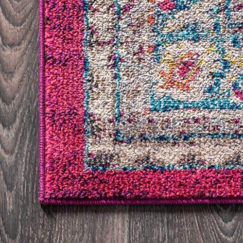 JONATHAN Y Bohemian Flair Boho Medallion Area-Rug, Vintage Bedroom, Kitchen, Living Room, 5 X 8, Pink/Cream, BMF102B-5