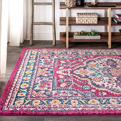 JONATHAN Y Bohemian Flair Boho Medallion Area-Rug, Vintage Bedroom, Kitchen, Living Room, 5 X 8, Pink/Cream, BMF102B-5