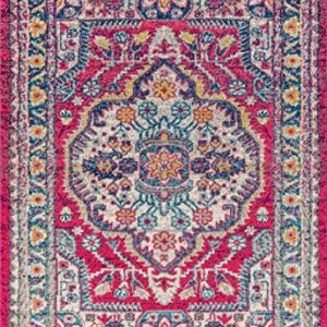 JONATHAN Y Bohemian Flair Boho Medallion Area-Rug, Vintage Bedroom, Kitchen, Living Room, 5 X 8, Pink/Cream, BMF102B-5