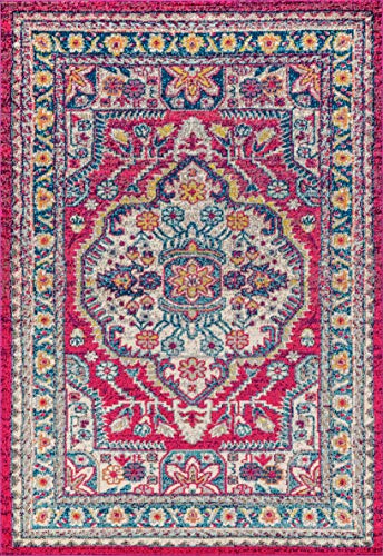 JONATHAN Y Bohemian Flair Boho Medallion Area-Rug, Vintage Bedroom, Kitchen, Living Room, 5 X 8, Pink/Cream, BMF102B-5