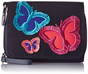 vera bradley women’s microfiber card case wallet with rfid protection, classic navy embroidered, one size