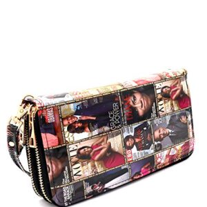 Michelle Obama Magazine Print Double Zipper Single Zipper Patent Wristlet Wallet Cellphone Wallet Roomy Wrist Wallet