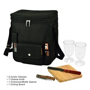 Picnic at Ascot Wine and Cheese Picnic Basket/Cooler with hardwood cutting Board, Cheese Knife and Corkscrew - Black