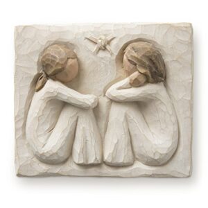 willow tree friendship plaque, sculpted hand-painted bas relief