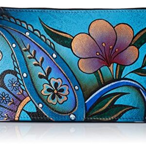 Anna by Anuschka Women's Hand Painted Genuine Leather Organizer Wallet - Denim Paisley Floral