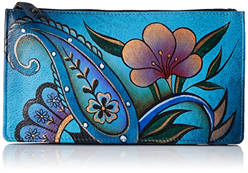 Anna by Anuschka Women's Hand Painted Genuine Leather Organizer Wallet - Denim Paisley Floral