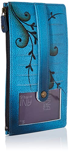 Anna by Anuschka Women's Hand Painted Genuine Leather Organizer Wallet - Denim Paisley Floral