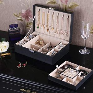 BEWISHOME Mens Jewelry Box, Jewelry Organizer with 4 Watch Case Removable Tray, Jewelry Storage Case for Necklace, Earring Ring Bracelet, PU Leather, Velvet Lining Black SSH07B