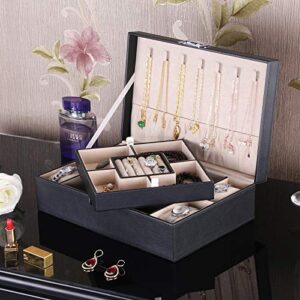 BEWISHOME Mens Jewelry Box, Jewelry Organizer with 4 Watch Case Removable Tray, Jewelry Storage Case for Necklace, Earring Ring Bracelet, PU Leather, Velvet Lining Black SSH07B