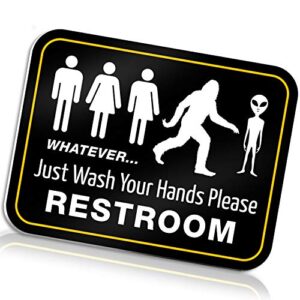 funny bathroom sign for restroom by bigtime signs | 11.5″ x 8.75″ rigid pvc | all gender bigfoot & alien wash your hands please – bathroom decor and bathroom signs, funny bathroom signs