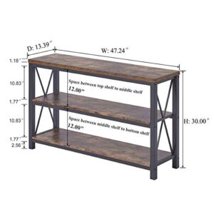 BON AUGURE Industrial Sofa Console Table for Entryway, 3 Tier Foyer Table for Hallway, Rustic Hall Tables Behind Couch (47 Inch, Rustic Brown)