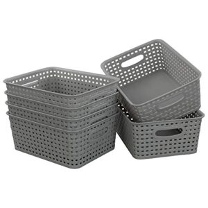 morcte grey plastic storage basket, bin organizer, 6-pack